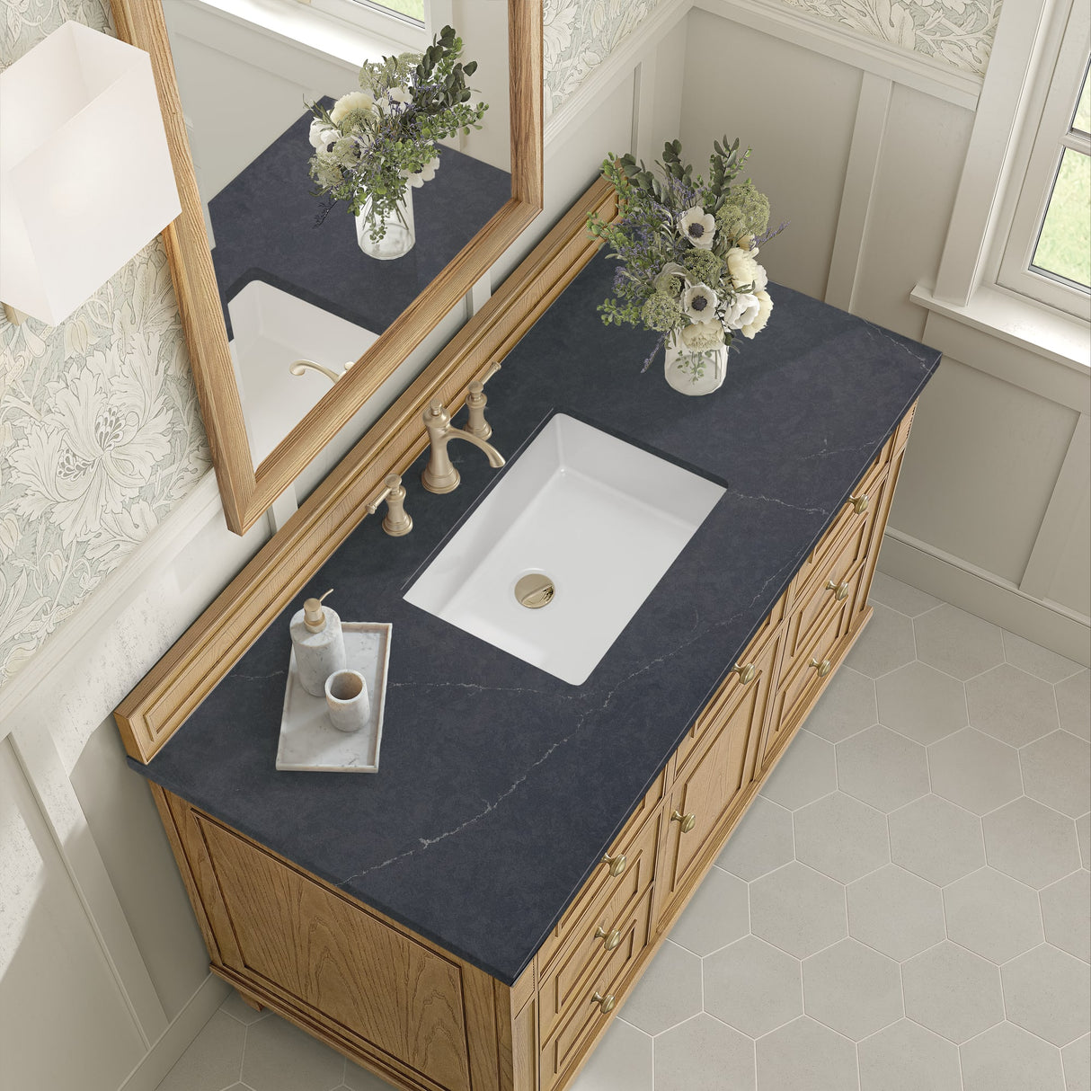 Lorelai 48" Single Vanity, Light Natural Oak w/ 3 CM Charcoal Soapstone Silestone Top