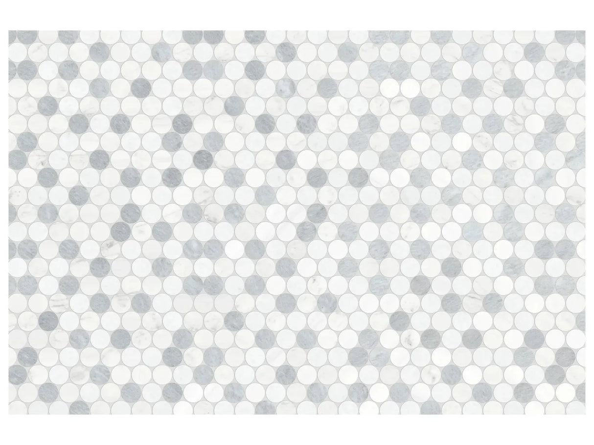 Anatolia Tile Utopio 1.25 In Pennyround Polar Honed Natural Stone Waterjet Mosaic 5001-0426-0 Pennyround Polar - premium natural stone mosaic tile from Anatolia Tile, available at PoshHaus showroom in Keene, NH