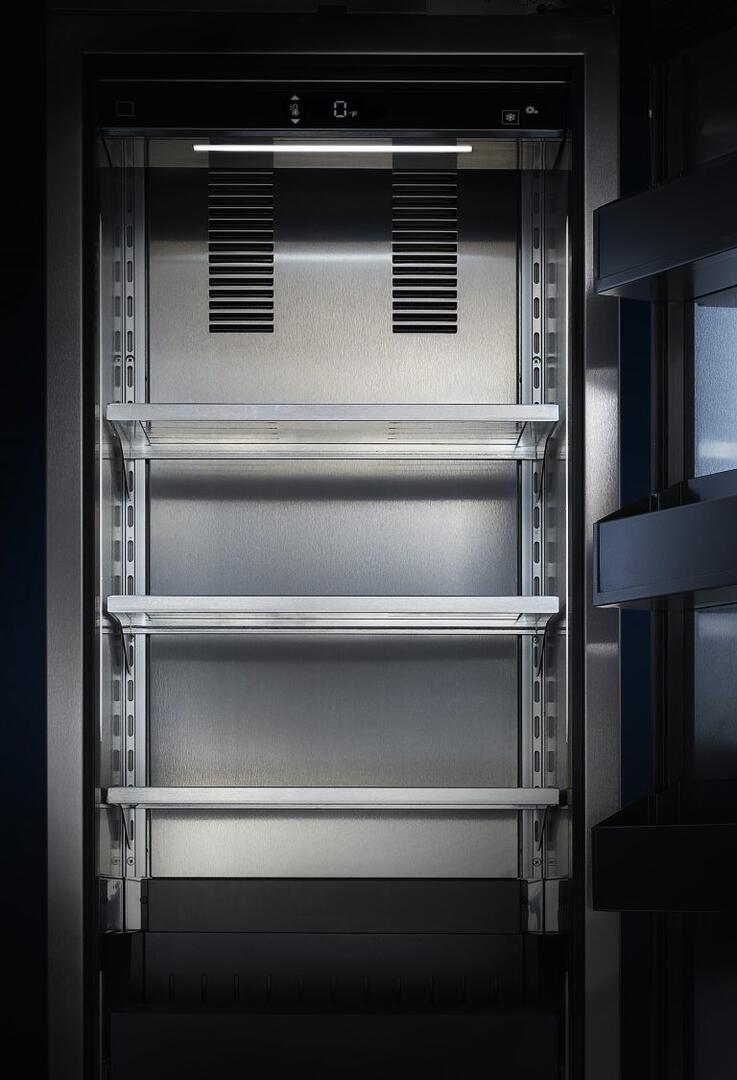 Perlick 24-Inch Built-In Upright Counter Depth Freezer Set with Door Panel in Stainless Steel, Toe Kick, and Pro Handle