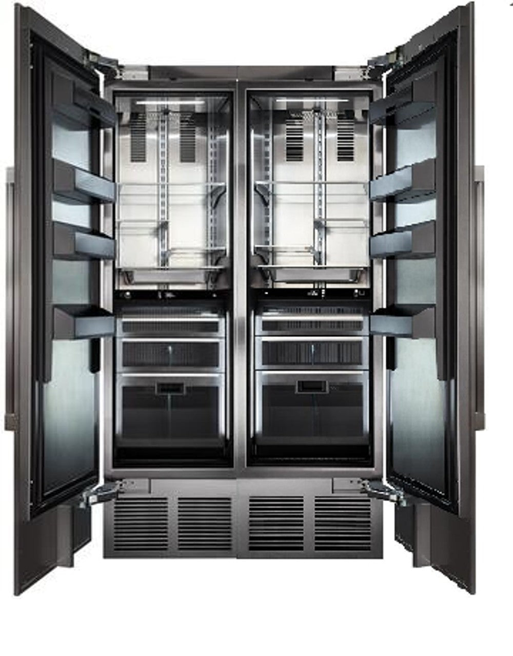 Perlick 48-Inch Side-by-Side Column Refrigerator Set with Door Panel in Stainless Steel, Toe Kick, and Pro Handle