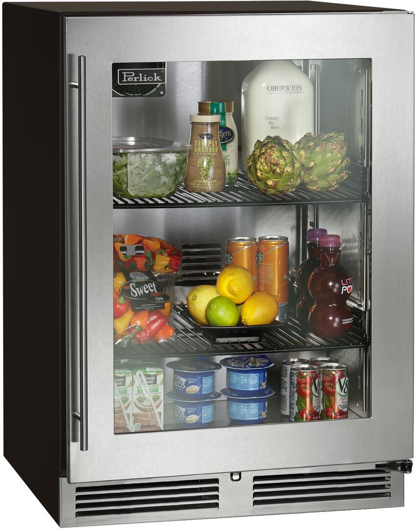 Perlick C Series 24" Built-In Counter Depth Compact Refrigerator with 5.2 cu. ft. Capacity in Stainless Steel with Glass Door (HC24RB-4-3L & HC24RB-4-3R) Refrigerators Perlick No Right