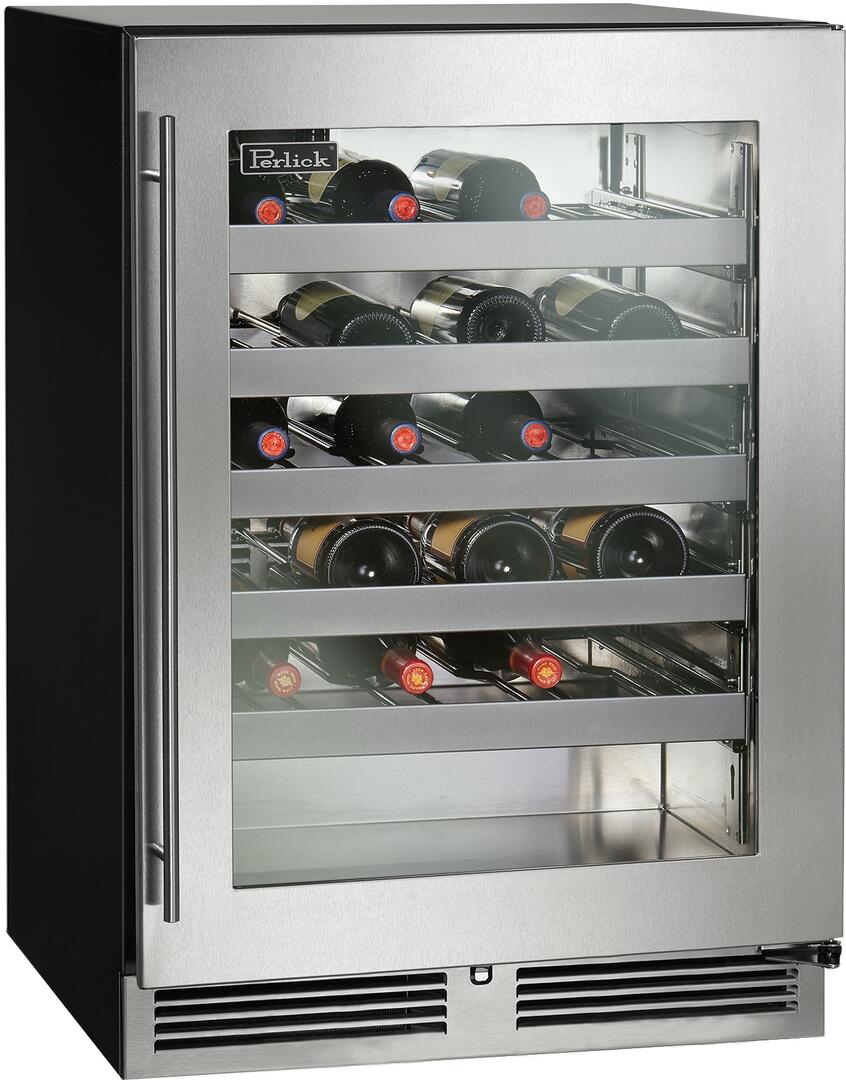 Perlick C Series 24" Built-In Single Zone Wine Cooler with 45 Bottle Capacity in Stainless Steel with Glass Door (HC24WB-4-3L & HC24WB-4-3R) Wine Coolers Perlick No Right