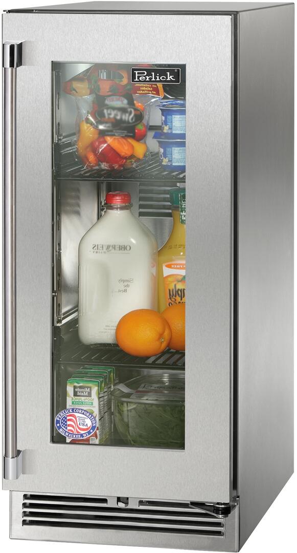 Perlick Signature Series 15" Built-In Counter Depth Compact Refrigerator with 2.8 cu. ft. Capacity in Stainless Steel with Glass Door (HP15RS-4-3L & HP15RS-4-3R) Refrigerators Perlick No Right