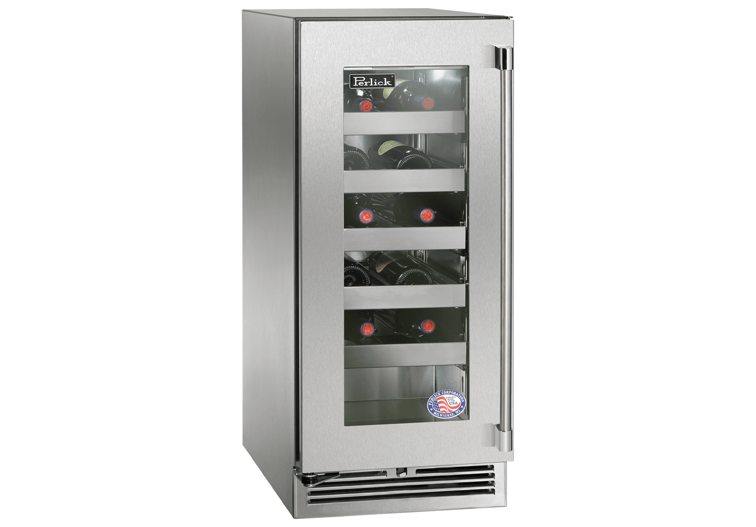Perlick Signature Series 15" Built-In Single Zone Wine Cooler with 20 Bottle Capacity in Stainless Steel with Glass Door, Left Hinge (HP15WS-4-3L) Wine Coolers Perlick