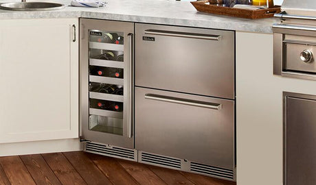 Perlick Signature Series 15-Inch Outdoor Built-In Single Zone Wine Cooler with 20 Bottle Capacity in Stainless Steel with Glass Door (HP15WO-4-3L & HP15WO-4-3R)