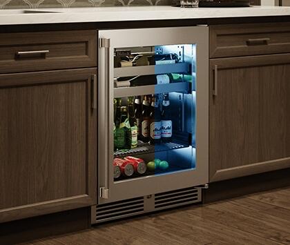 Perlick Signature Series 24-Inch 5.2 cu. ft. Capacity Built-In Glass Door Beverage Center with 5.2 cu. ft. Capacity in Stainless Steel with Glass Door (HP24BS-4-3L & HP24BS-4-3R)