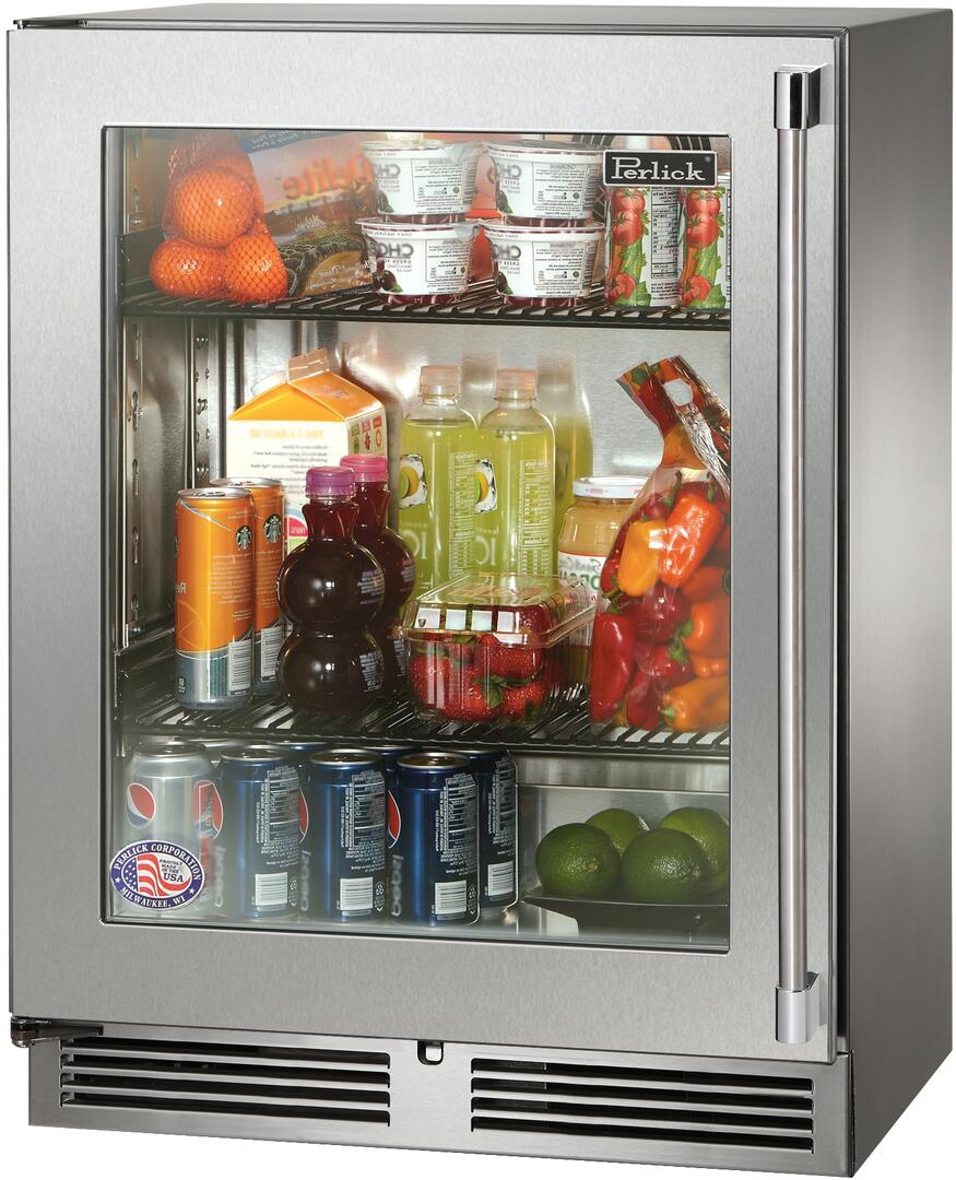Perlick Signature Series 24" Built-In Counter Depth Compact Refrigerator with 3.1 cu. ft. Capacity in Stainless Steel (HH24RS-4-3L) Beverage Centers Perlick