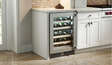 Perlick Signature Series 24-Inch Built-In Dual Zone Wine Cooler with 32 Bottle Capacity in Stainless Steel with Glass Door (HP24DS-4-3L & HP24DS-4-3R)