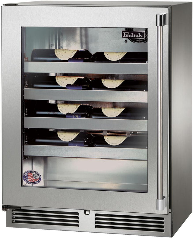 Perlick Signature Series 24" Built-In Single Zone Wine Cooler with 20 Bottle Capacity in Stainless Steel (HH24WS-4-3L) Beverage Centers Perlick
