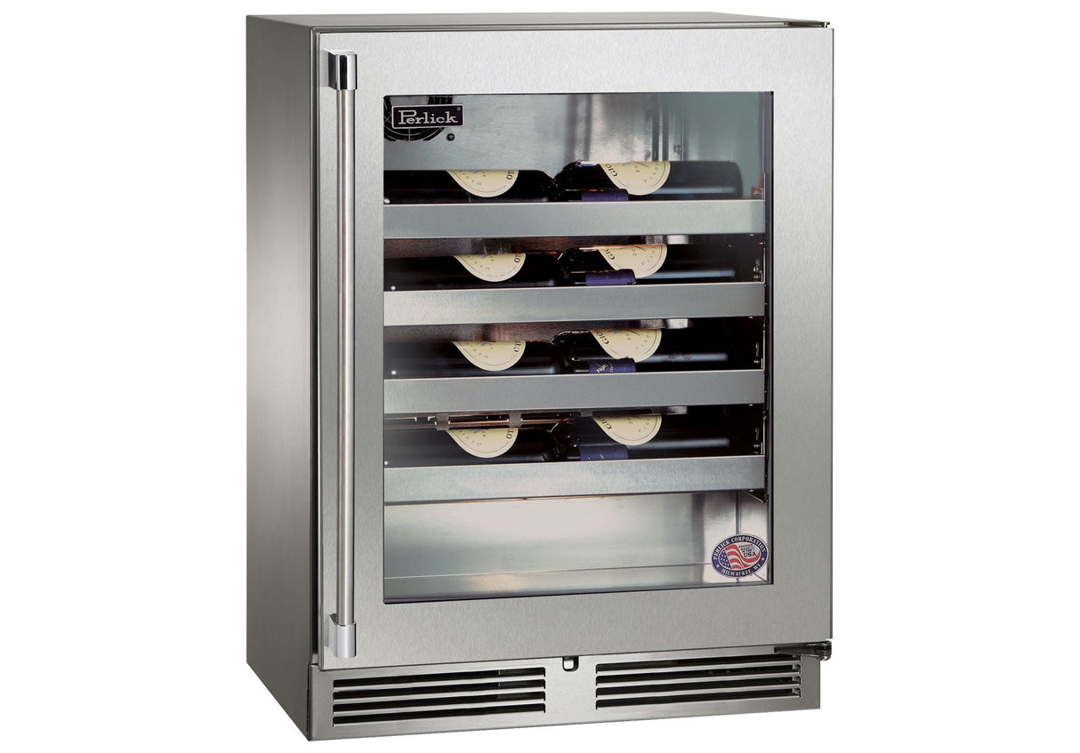 Perlick Signature Series 24" Built-In Single Zone Wine Cooler with 20 Bottle Capacity in Stainless Steel with Glass Door (HH24WS-4-3L & HH24WS-4-3R) Wine Coolers Perlick No Right