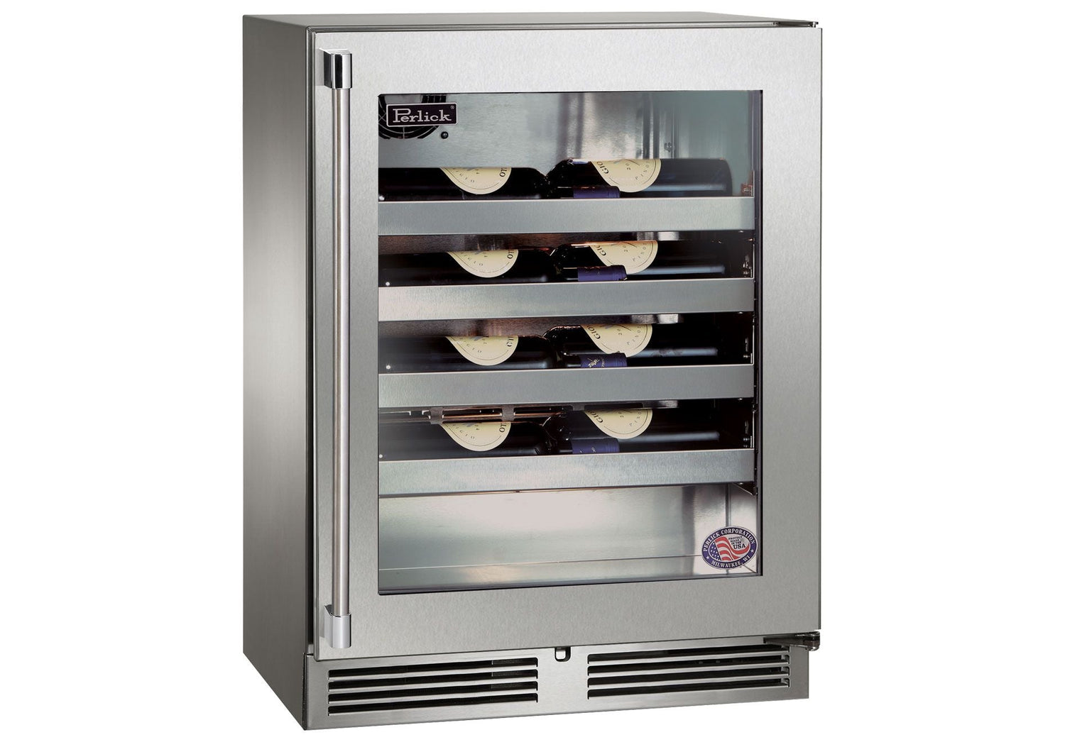 Perlick Signature Series 24" Built-In Single Zone Wine Cooler with 20 Bottle Capacity in Stainless Steel with Glass Door (HH24WS-4-3L & HH24WS-4-3R) Wine Coolers Perlick No Right