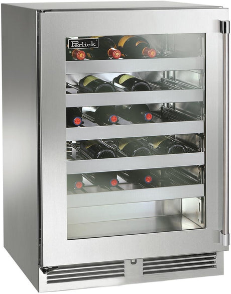 Perlick Signature Series 24" Built-In Single Zone Wine Cooler with 45 Bottle Capacity in Stainless Steel with Glass Door (HP24WS-4-3L & HP24WS-4-3R) Wine Coolers Perlick No Left 