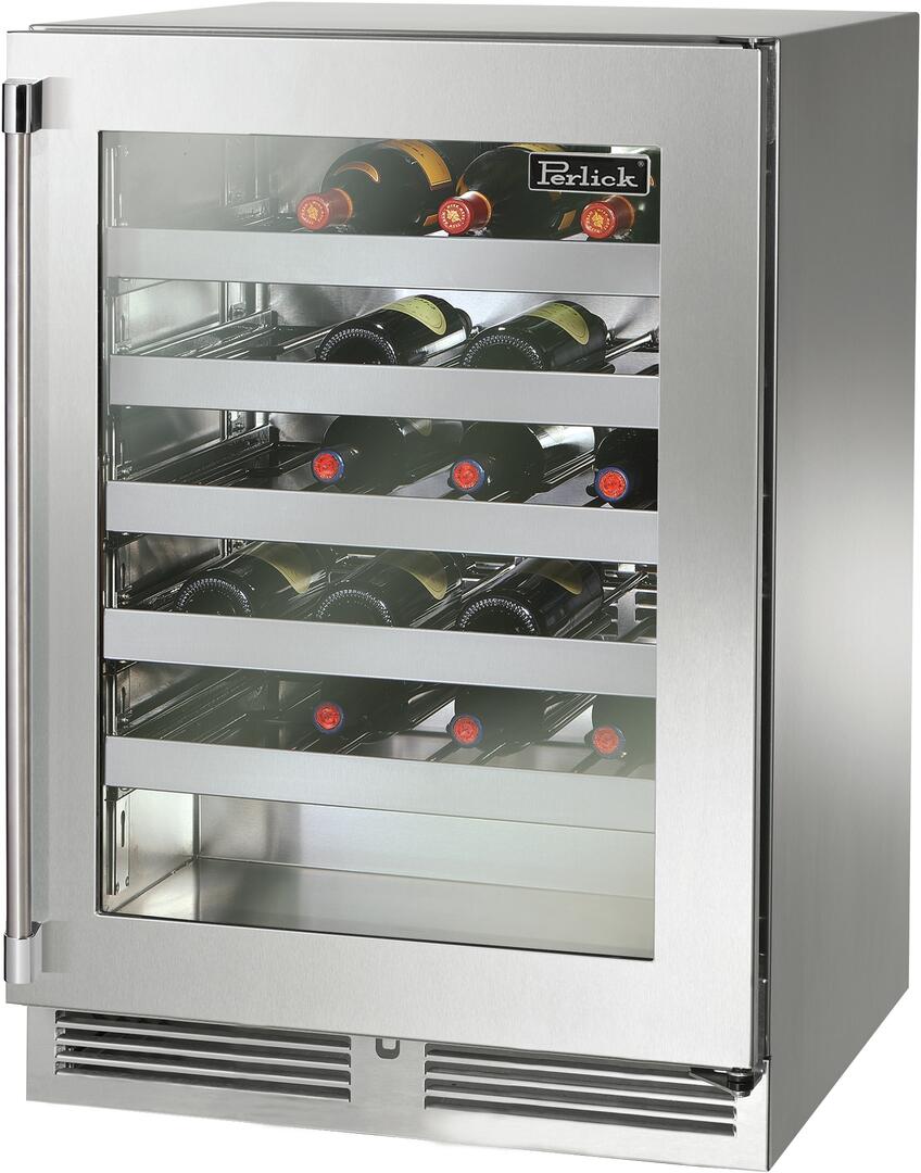 Perlick Signature Series 24" Built-In Single Zone Wine Cooler with 45 Bottle Capacity in Stainless Steel with Glass Door (HP24WS-4-3L & HP24WS-4-3R) Wine Coolers Perlick No Right