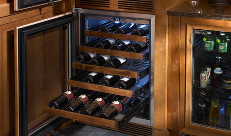Perlick Signature Series 24-Inch Built-In Single Zone Wine Cooler with 45 Bottle Capacity, Panel Ready with Glass Door (HP24WS-4-4L & HP24WS-4-4R)