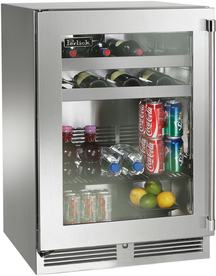 Perlick Signature Series 24" Outdoor 5.2 cu. ft. Capacity Built-In Glass Door Beverage Center with 5.2 cu. ft. Capacity in Stainless Steel (HP24BO-4-3L) Beverage Centers Perlick