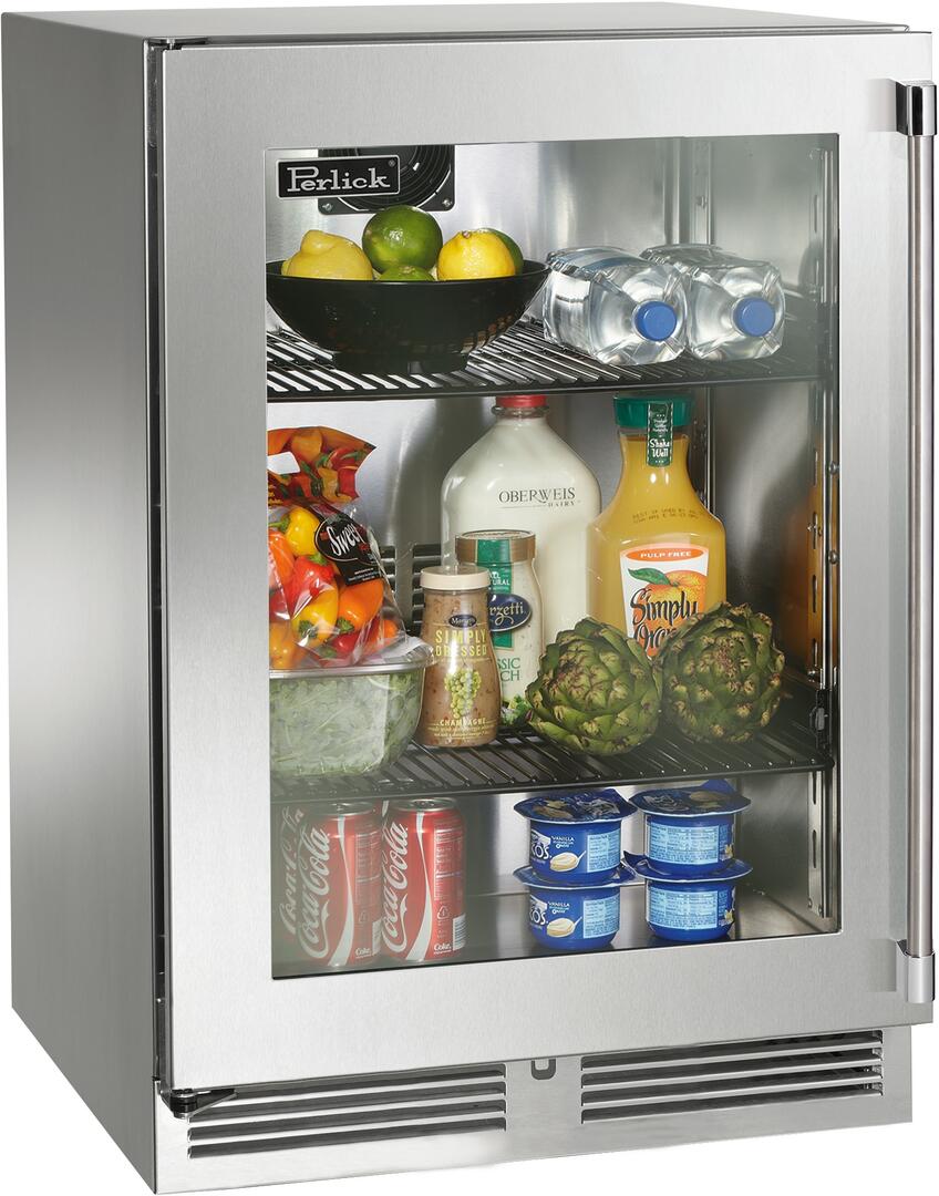 Perlick Signature Series 24" Outdoor Built-In Counter Depth Compact Refrigerator with 5.2 cu. ft. Capacity in Stainless Steel (HP24RO-4-3L) Beverage Centers Perlick
