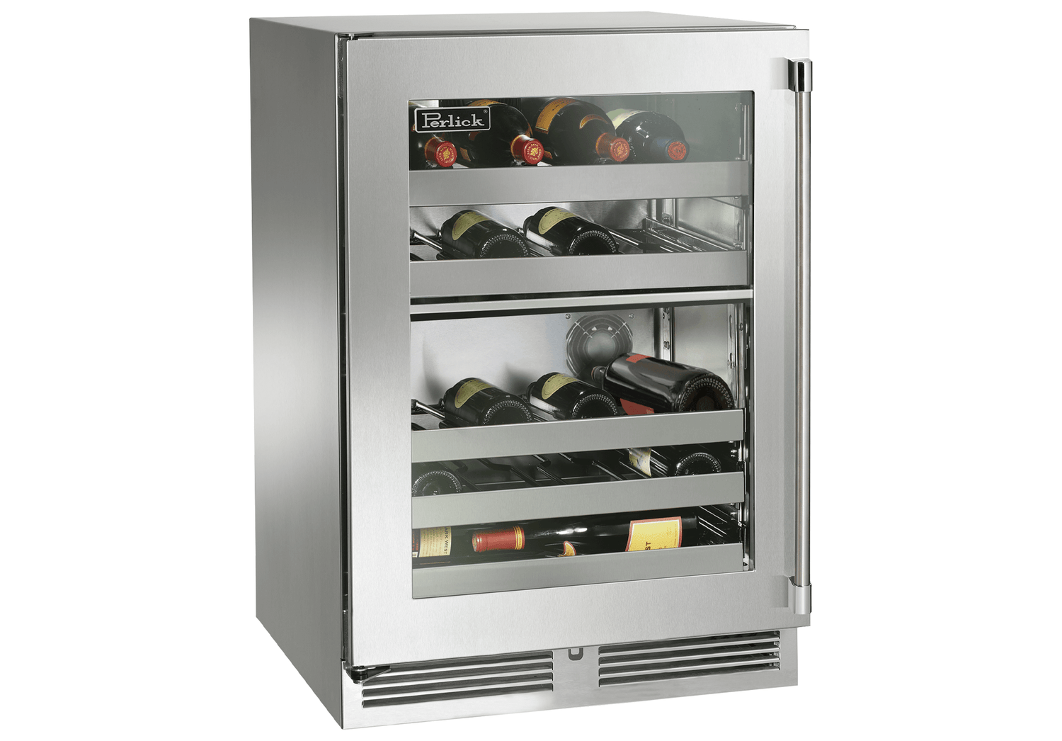 Perlick Signature Series 24" Outdoor Built-In Dual Zone Wine Cooler with 32 Bottle Capacity in Stainless Steel with Glass Door, Left Hinge (HP24DO-4-3L) Wine Coolers Perlick