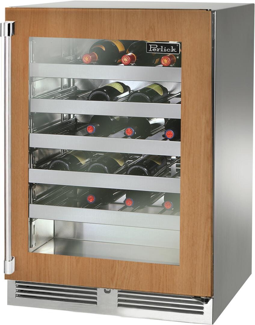 Perlick Signature Series 24" Outdoor Built-In Single Zone Wine Cooler with 45 Bottle Capacity, Panel Ready with Glass Door (HP24WO-4-4L & HP24WO-4-4R) Wine Coolers Perlick No Right