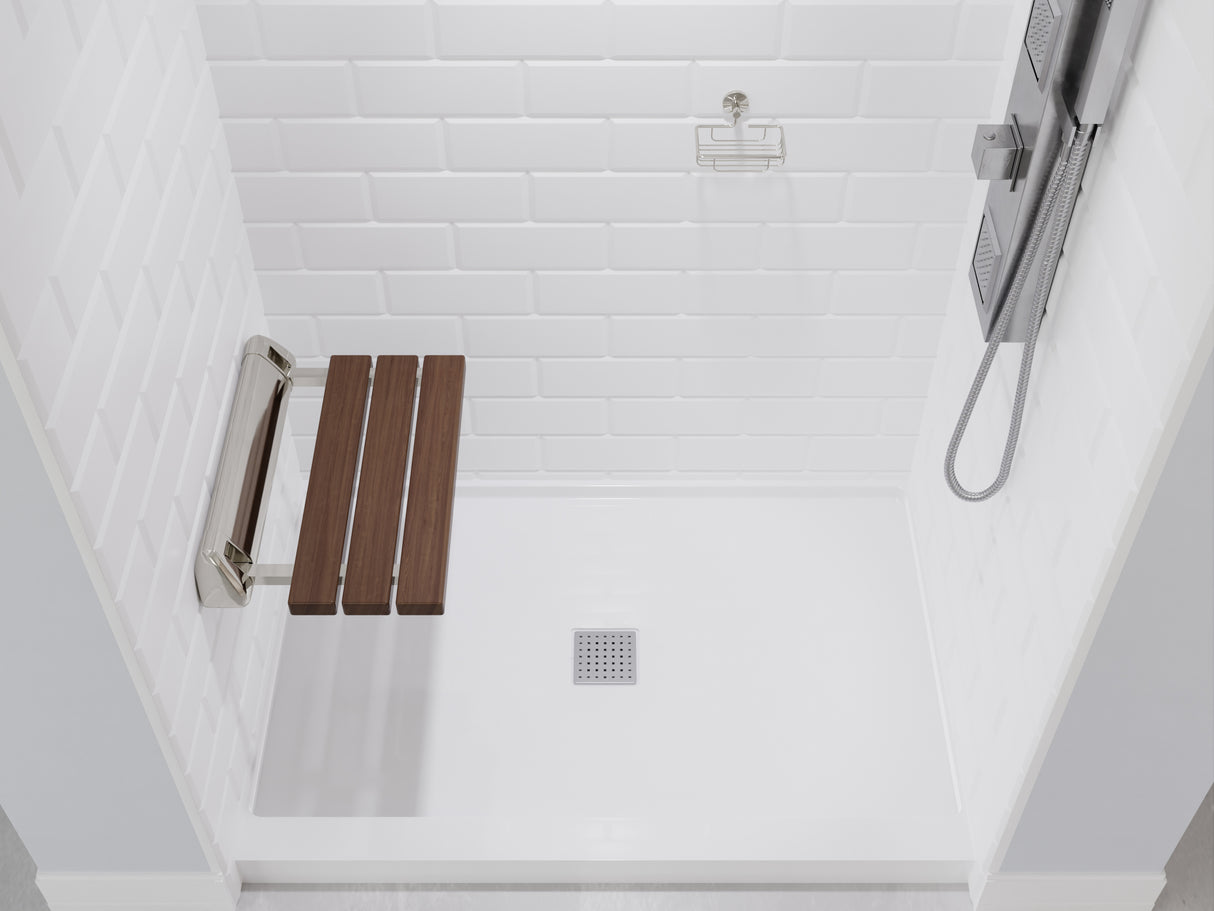 Kind 20 in. Teak Wall Mounted Folding Shower Seat SS-K-NI