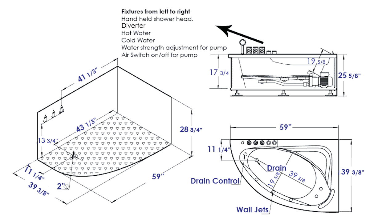 EAGO AM161-L 5' Single Person Corner White Acrylic Whirlpool Bath Tub - Drain on Left