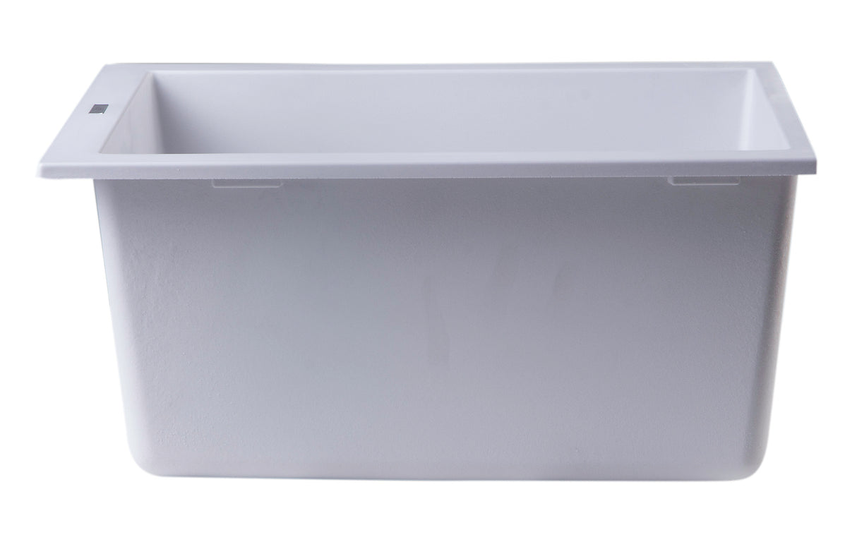 ALFI brand AB1720UM-W White 17" Undermount Rectangular Granite Composite Kitchen Prep Sink