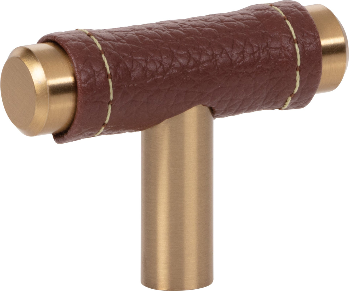 Atlas Homewares Zanzibar Brown Leather Knob 1 7/8 Inch Warm Brass