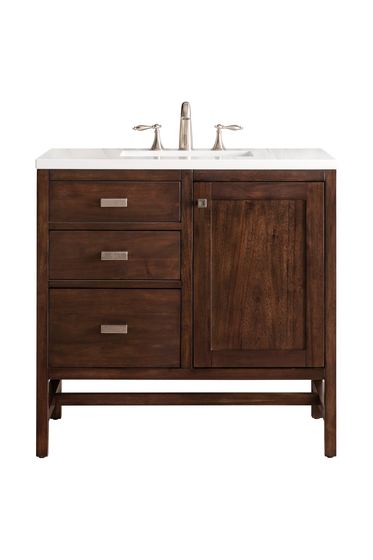 Addison 36" Single Vanity, Mid-Century Acacia w/ 3 CM White Zeus Silestone Top