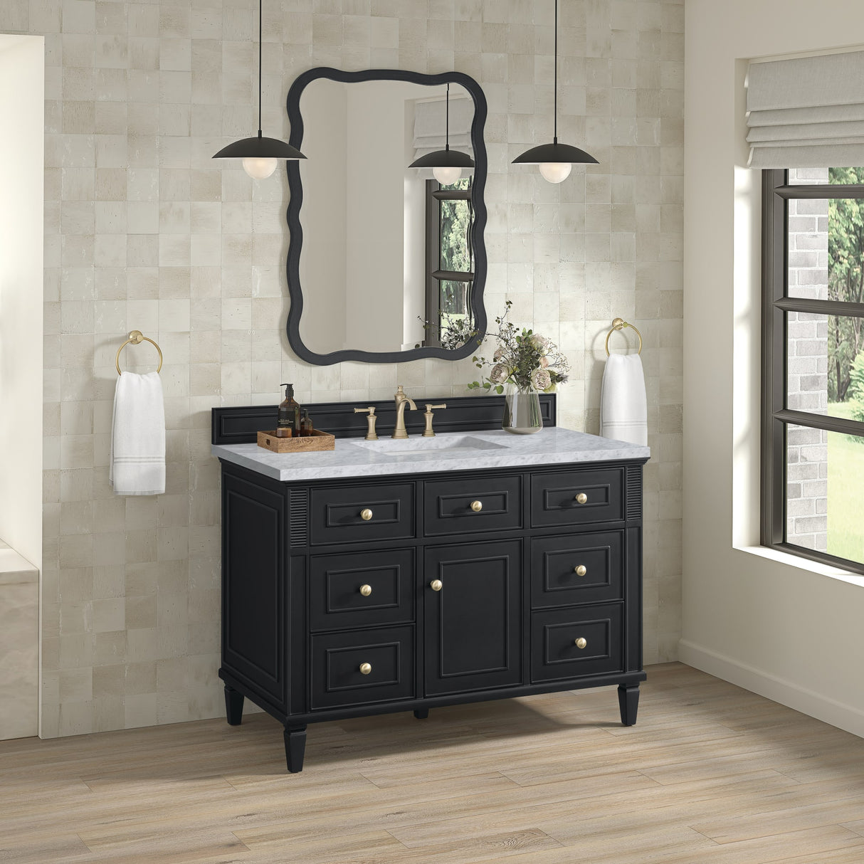 Lorelai 48" Single Vanity, Black Onyx w/ 3 CM Carrara White Marble Top