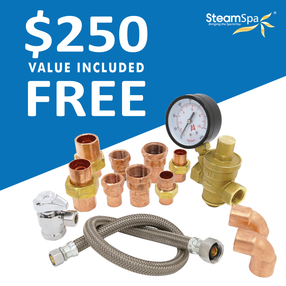 SteamSpa Executive 9 KW QuickStart Acu-Steam Bath Generator Package with Built-in Auto Drain and Install Kit in Gold | Steam Generator Kit with Dual Control Panel Steamhead 240V | EXT900CH-A EXT900CH-A