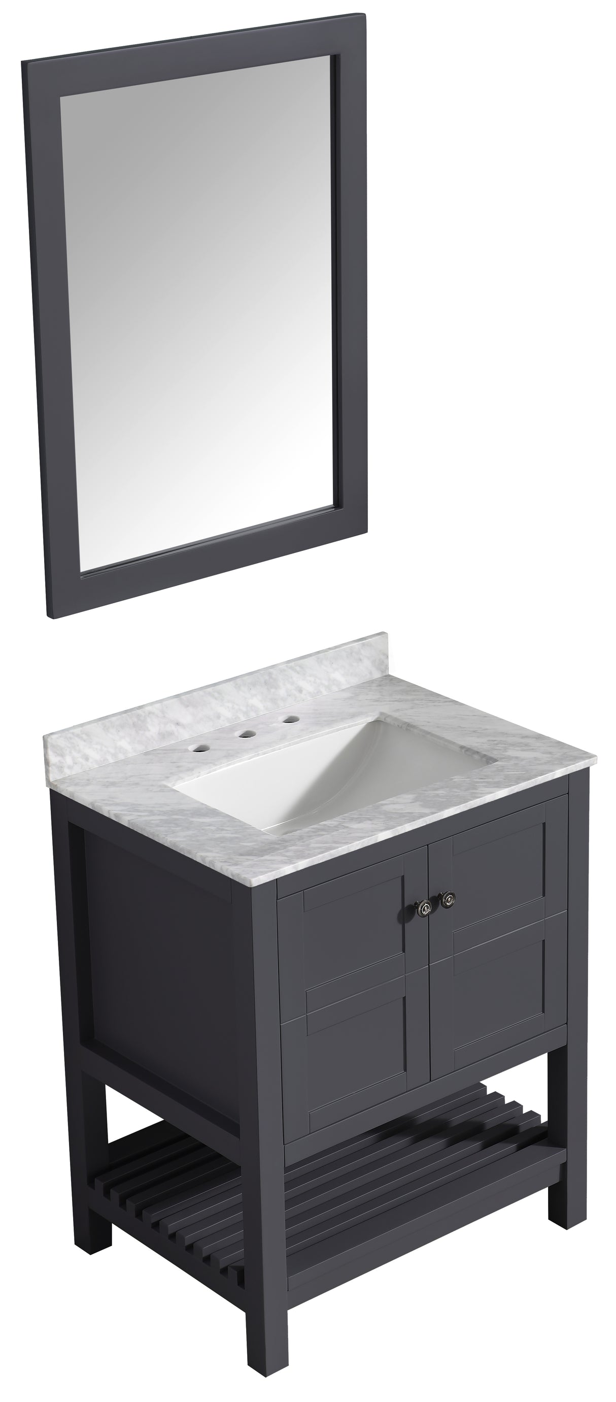 ANZZI VT-MRCT1030-GY Montaigne 30 in. W x 22 in. D Bathroom Bath Vanity Set in Gray with Carrara Marble Top with White Sink