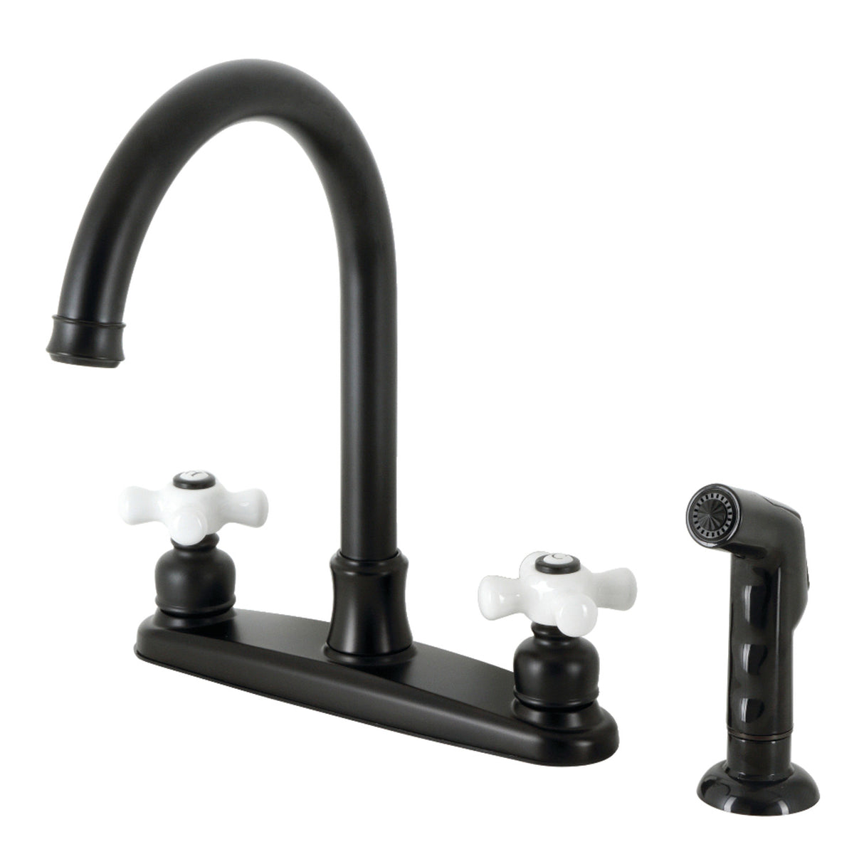 Kingston Brass FB7790PXSP Victorian 8" Centerset Kitchen Faucet with Sprayer, Matte Black