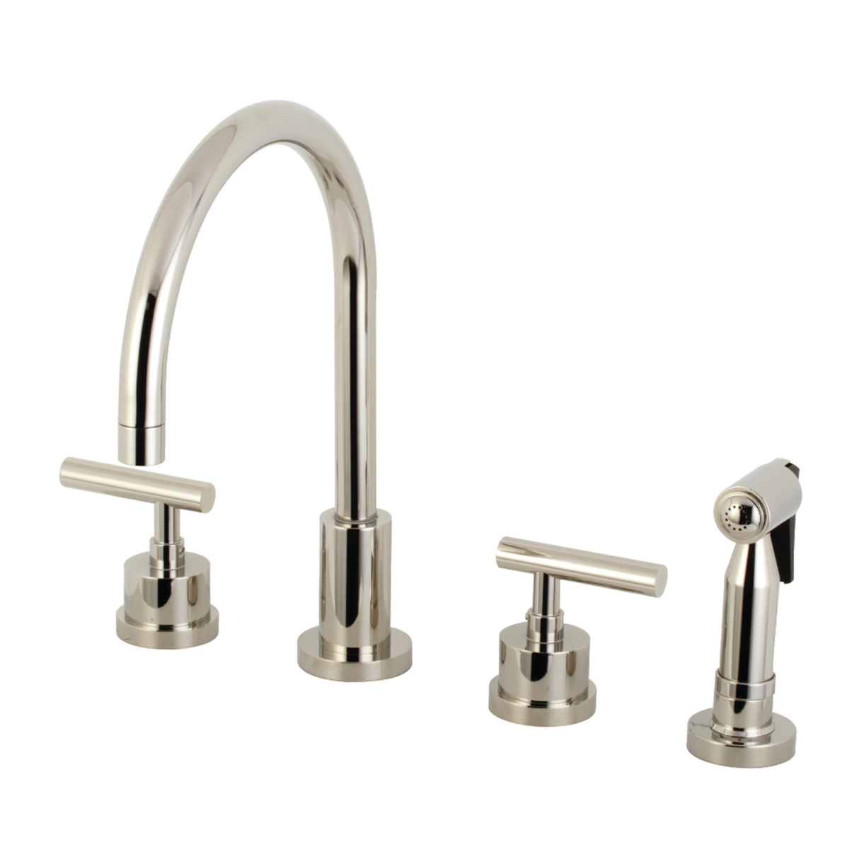 Kingston Brass KS8726CMLBS Manhattan 8-Inch Widespread Kitchen Faucet with Brass Sprayer, Polished Nickel