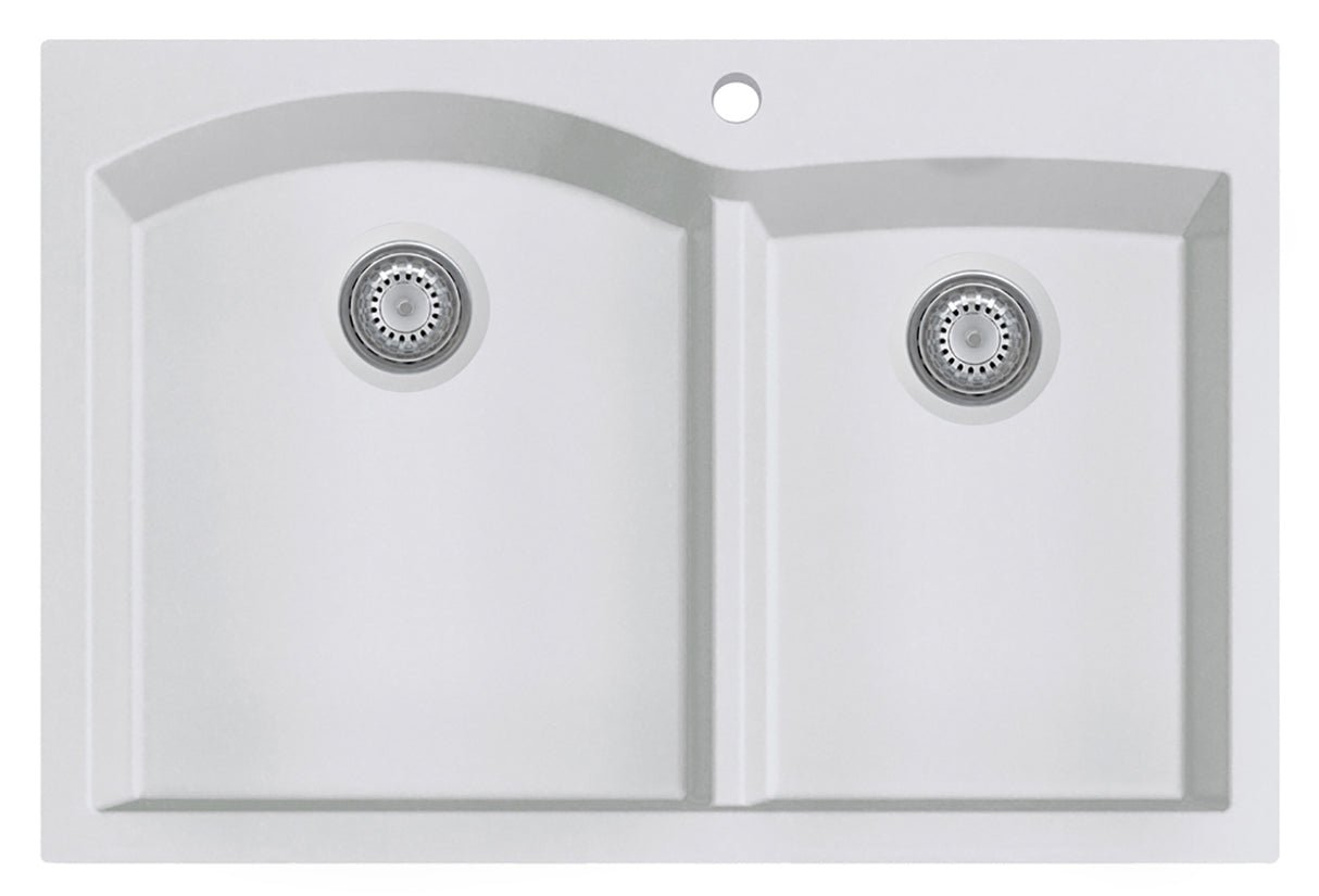 ALFI brand AB3320DI-W White 33" Double Bowl Drop In Granite Composite Kitchen Sink