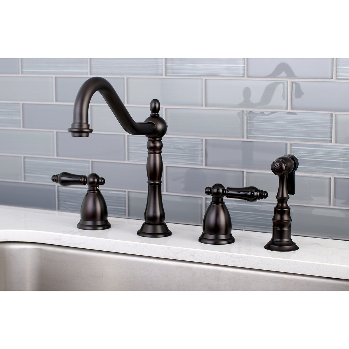 Kingston Brass KS1795PKLBS Widespread Kitchen Faucet, Oil Rubbed Bronze