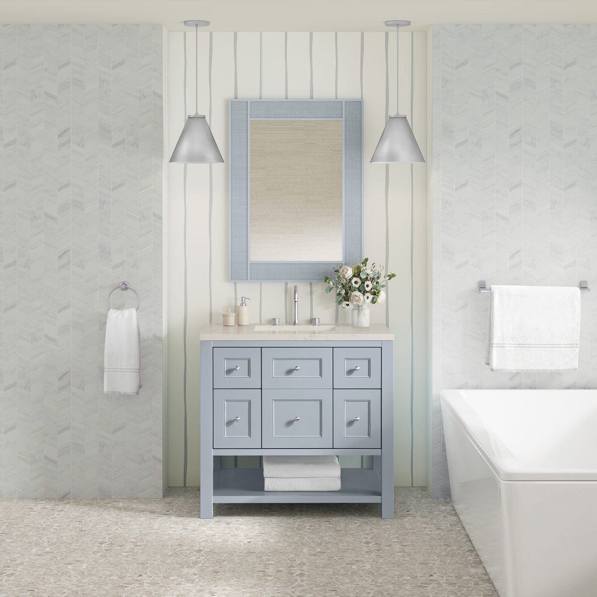 Breckenridge 36" Single Vanity, Serenity Blue, w/ 3 CM Siberian Silestone Top