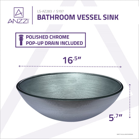 ANZZI S197 Gardena Series Deco-Glass Vessel Sink in Brushed Silver