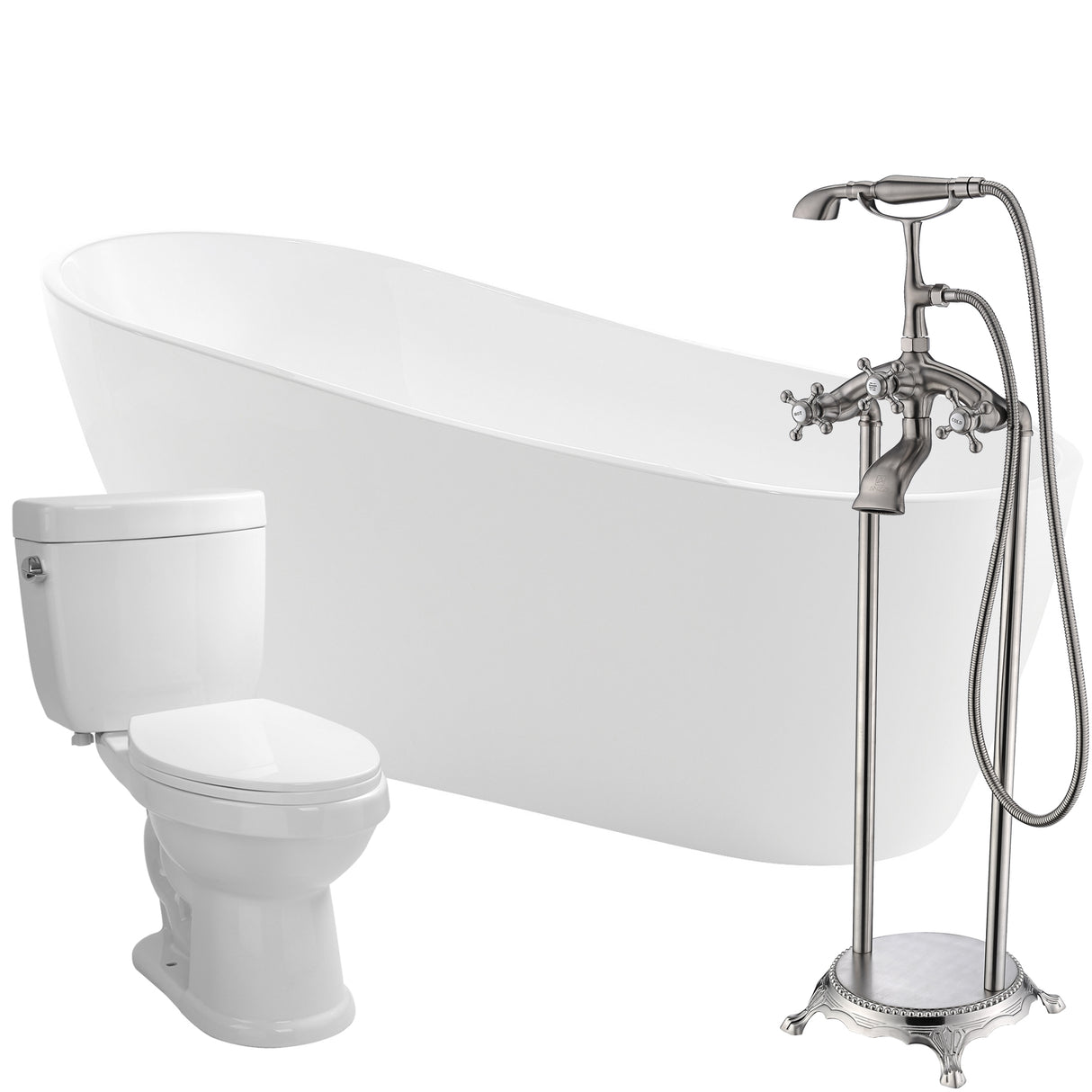 ANZZI FTAZ093-52B-65 Trend 67 in. Acrylic Flatbottom Non-Whirlpool Bathtub with Tugela Faucet and Talos 1.6 GPF Toilet