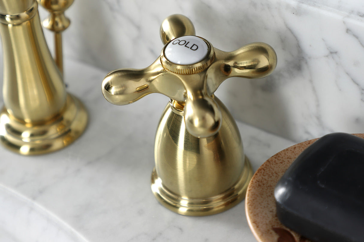 Kingston Brass KB1977AX Heritage Widespread Bathroom Faucet with Brass Pop-Up, Brushed Brass