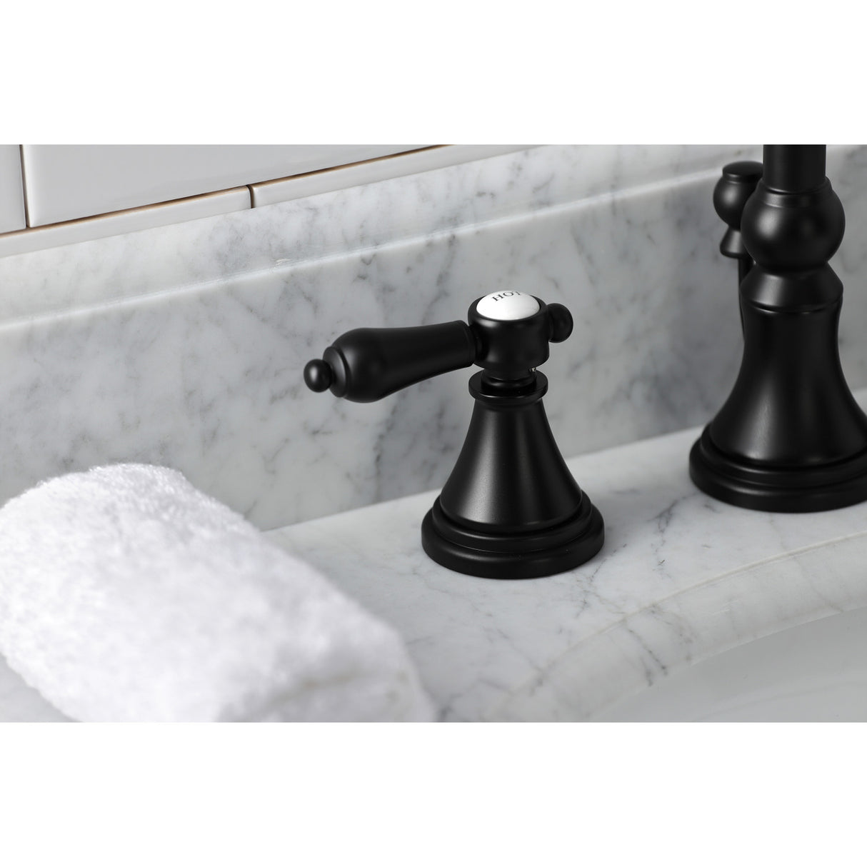 Kingston Brass KS2980BAL Heirloom Widespread Bathroom Faucet with Brass Pop-Up, Matte Black