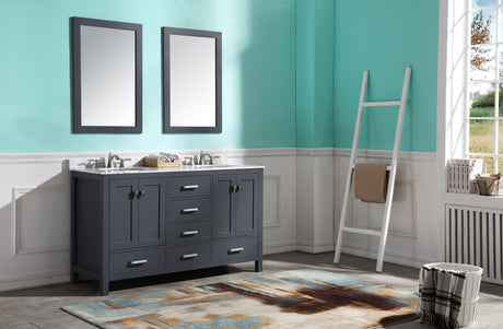 ANZZI VT-MRCT0060-GY Chateau 60 in. W x 22 in. D Bathroom Bath Vanity Set in Gray with Carrara Marble Top with White Sink