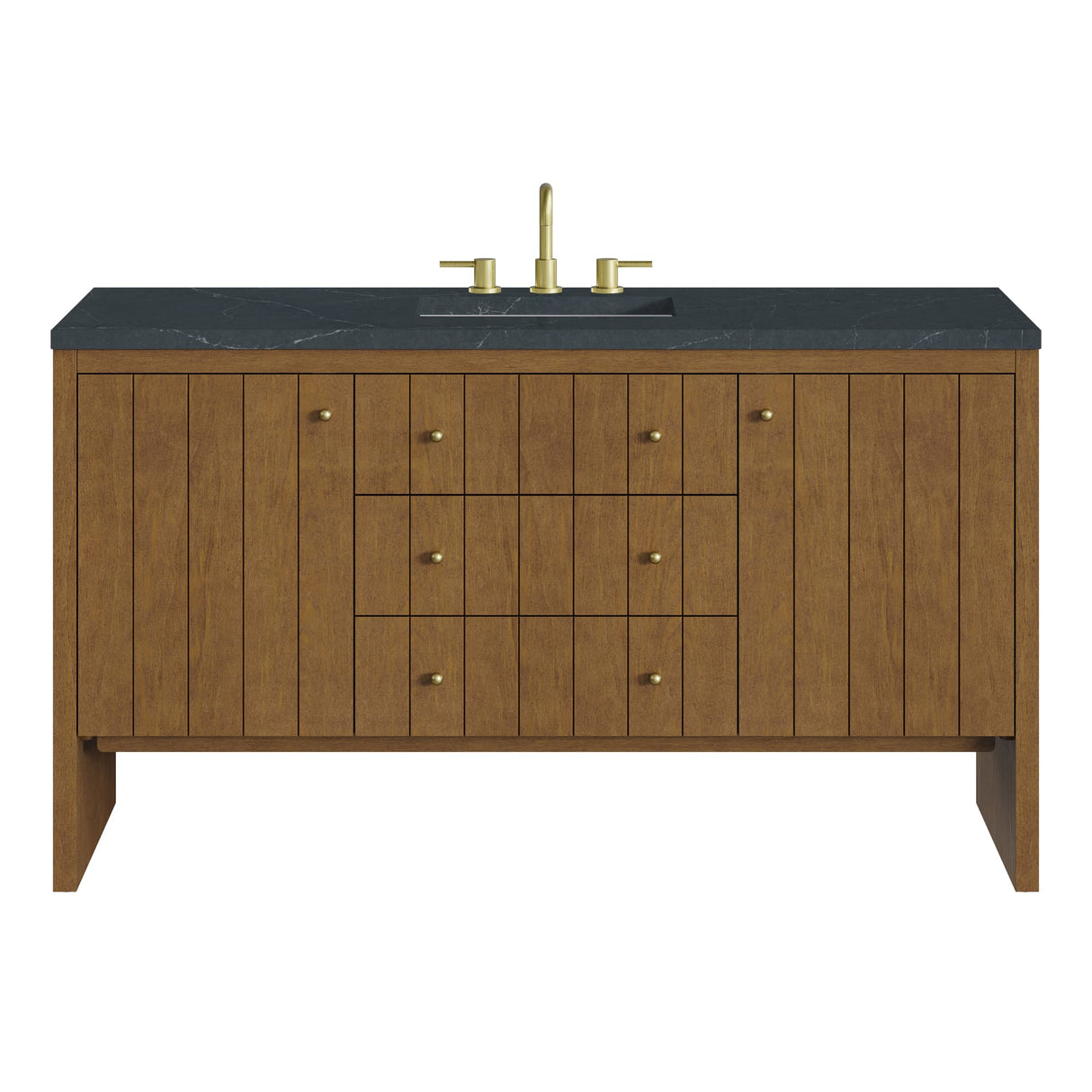 Hudson 60" Single Vanity, Honey Oak w/ 3 CM Charcoal Soapstone Silestone Top