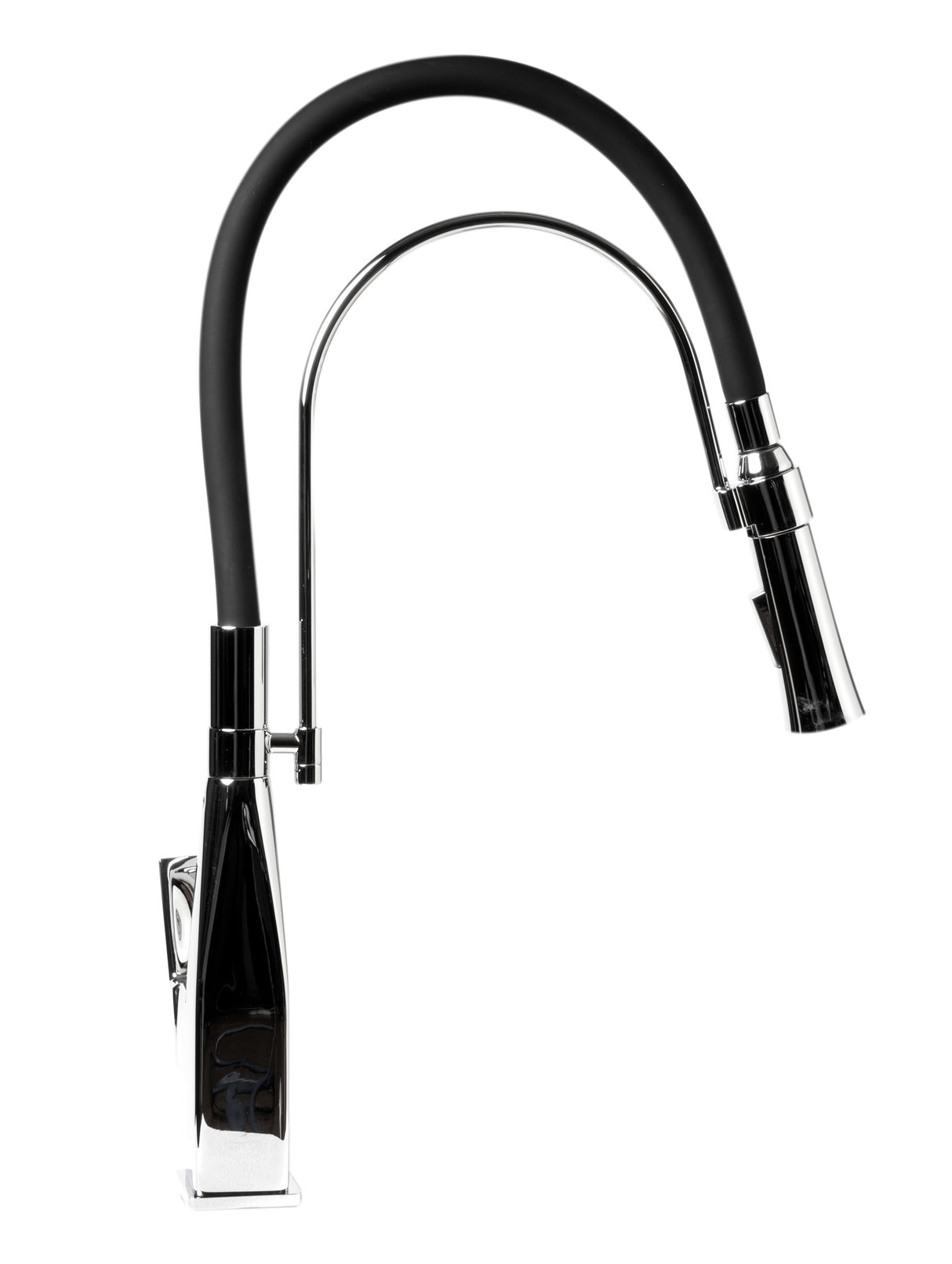 Polished Chrome Square Kitchen Faucet with Black Rubber Stem