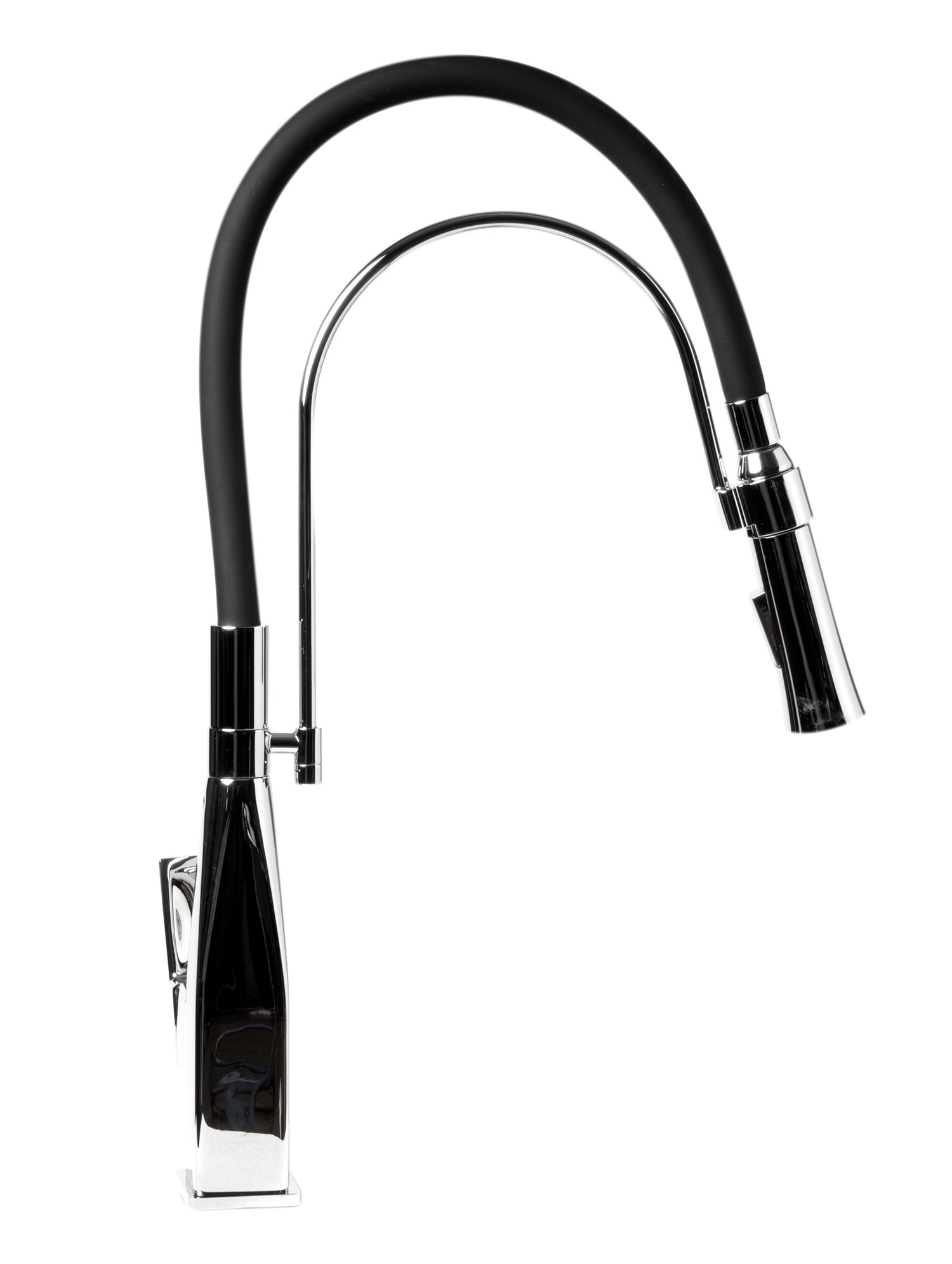 Polished Chrome Square Kitchen Faucet with Black Rubber Stem