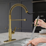 ANZZI KF-AZ303BG Ola Hands Free Touchless 1-Handle Pull-Down Sprayer Kitchen Faucet with Motion Sense and Fan Sprayer in Brushed Gold