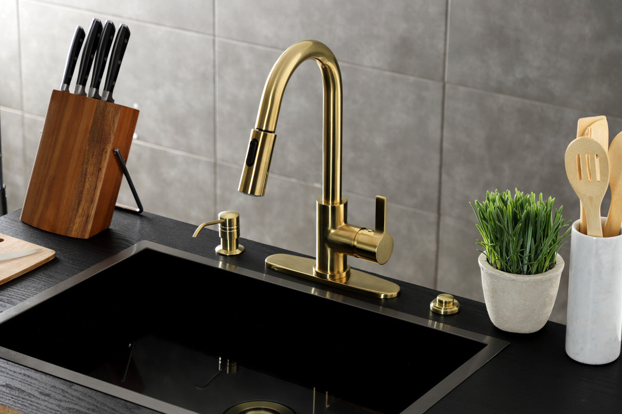 Gourmetier LS8783CTL Continental Single-Handle Pull-Down Kitchen Faucet, Brushed Brass