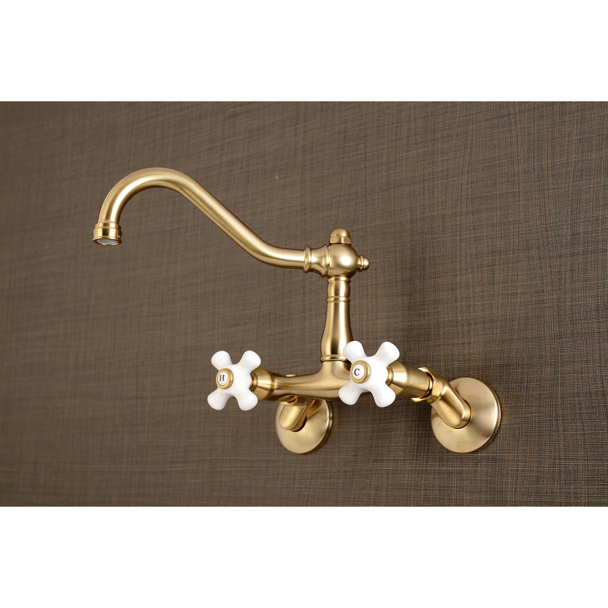 Kingston Brass KS3227PX Vintage 6" Adjustable Center Wall Mount Kitchen Faucet, Brushed Brass