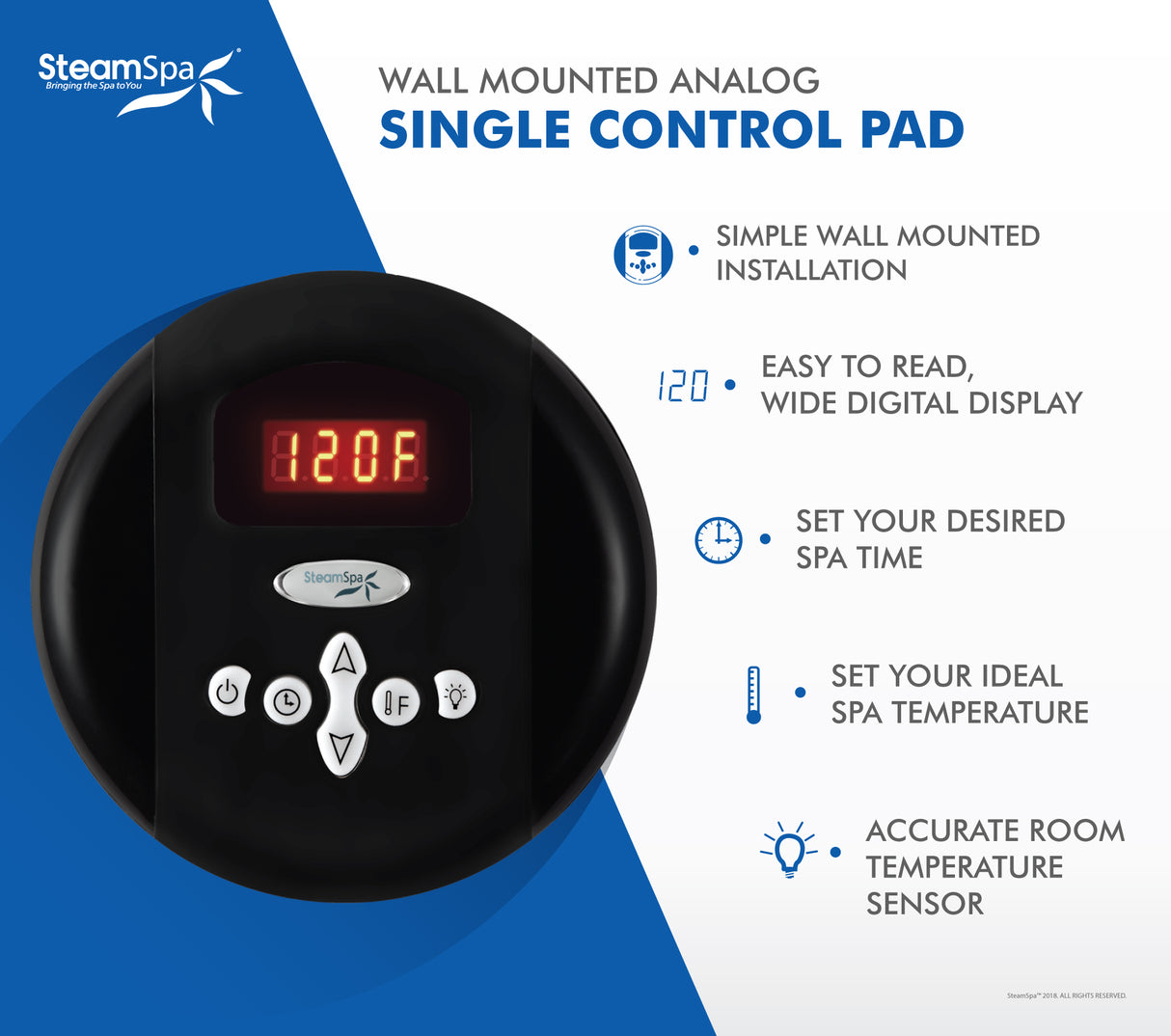 SteamSpa Programmable Control Panel with Presets in Matte Black G-SC-200-MK