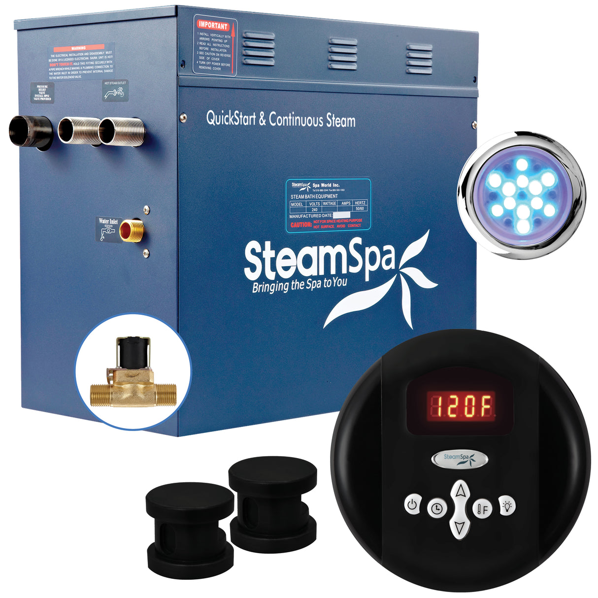 SteamSpa Indulgence 12 KW QuickStart Acu-Steam Bath Generator Package with Built-in Auto Drain in Matte Black IN1200MK-A