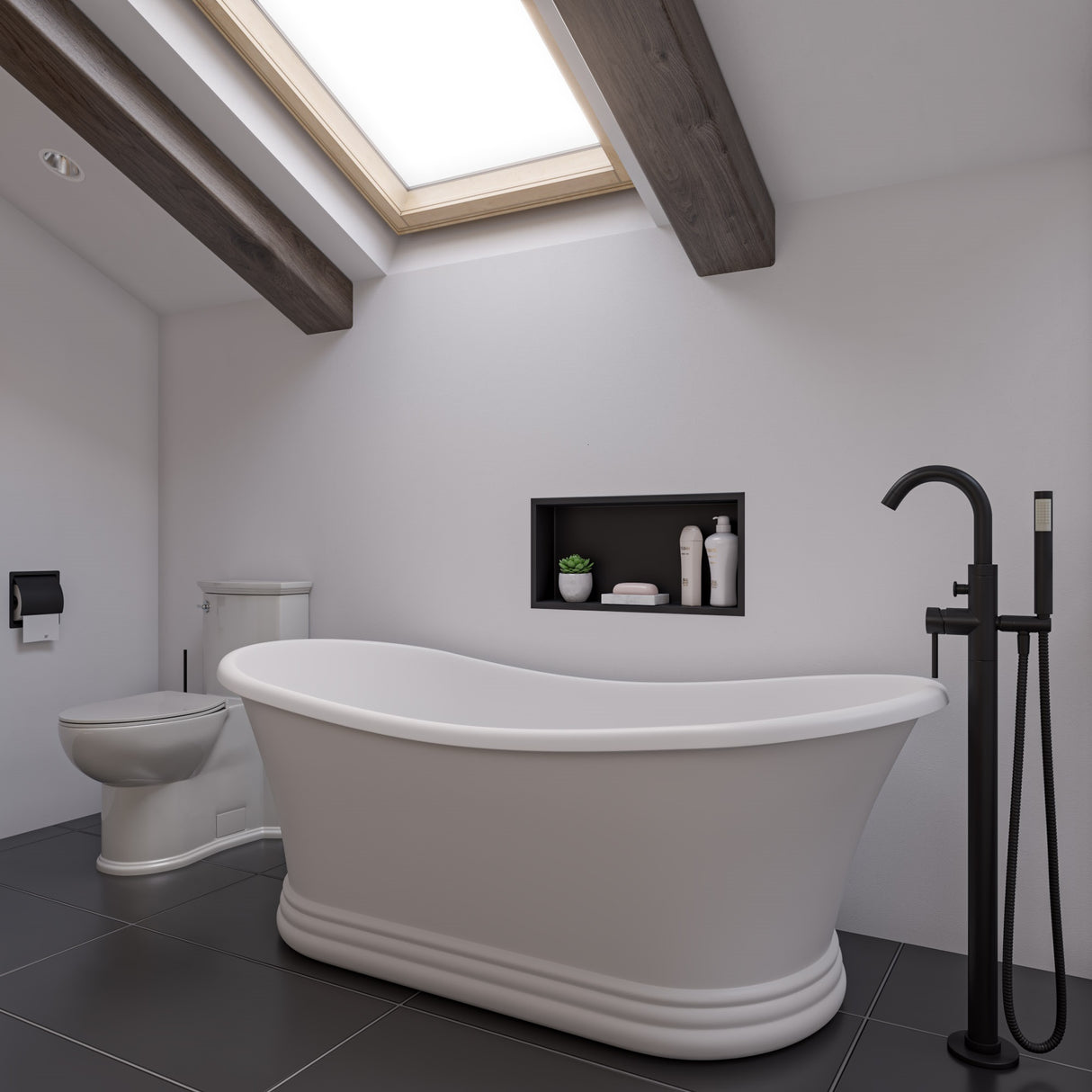 Black Matte Single Lever Floor Mounted Tub Filler Mixer w Hand Held Shower Head