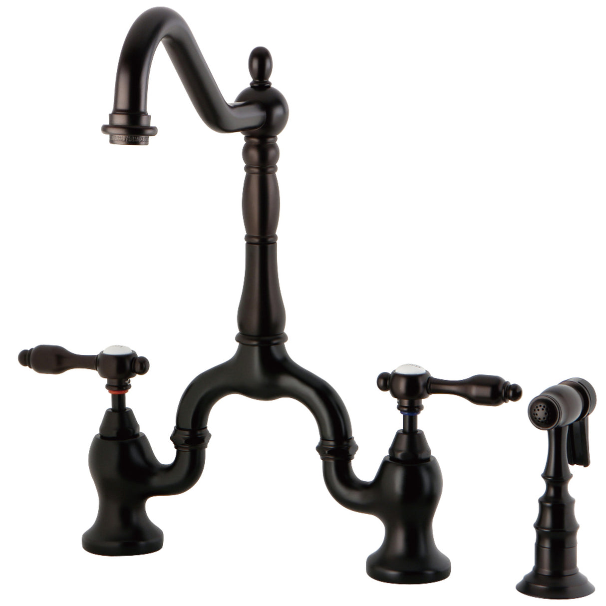 Kingston Brass KS7755TALBS Tudor Bridge Kitchen Faucet with Brass Sprayer, Oil Rubbed Bronze